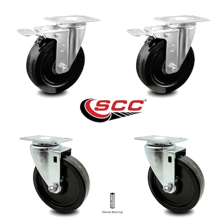Service Caster 5 Inch Phenolic Wheel Swivel Top Plate Caster Total Lock Brakes SCC, 2PK SCC-TTL20S514-PHS-2-S-2